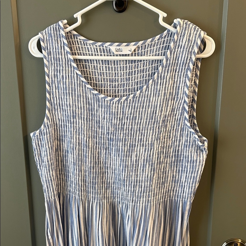Croft & Barrow Blue and White Striped Midi Dress Size Large - Picture 2 of 5